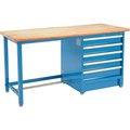 Global Industrial 72Wx30D Modular Workbench, 5 Drawers, Maple Butcher Block Safety Edge, Blue 711158